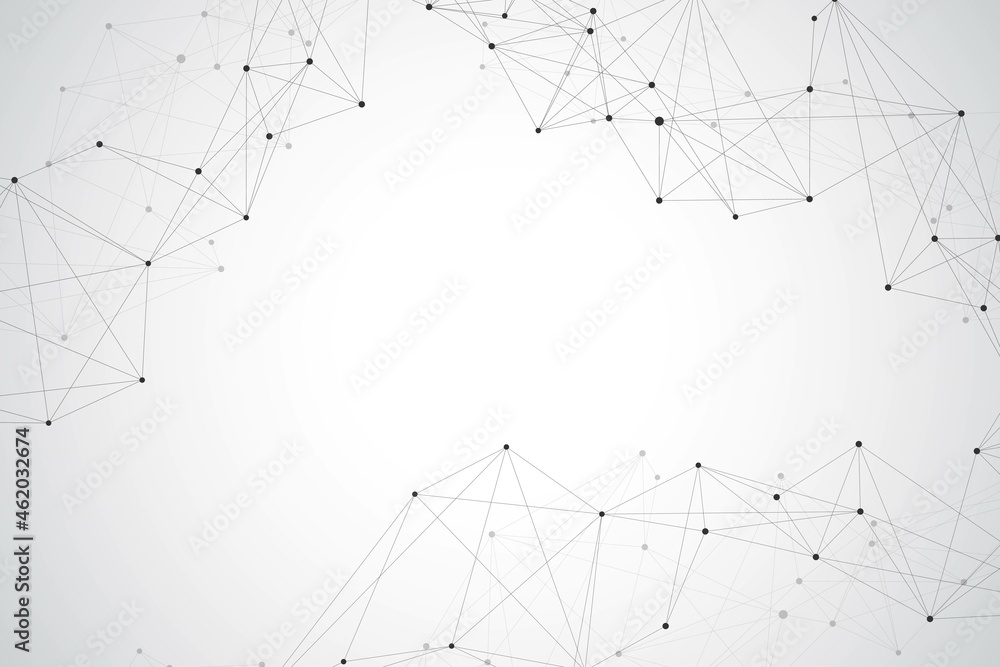 Poster Technology abstract background with connected line and dots. Big data visualization. Artificial Intelligence and Machine Learning Concept Background. Analytical networks illustration
