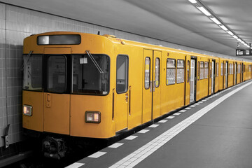 colorkey of a subway in a station in the center of Berlin 