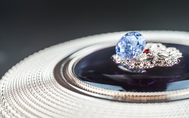 Natural Sapphire gemstone, Jewel or gems on black shine color, Collection of many natural gemstones on stone