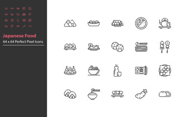 set of japanese food thin line icons, traditional asian food