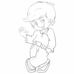 sketch, cute handsome boy, coloring book, cartoon illustration, isolated object on white background, vector,