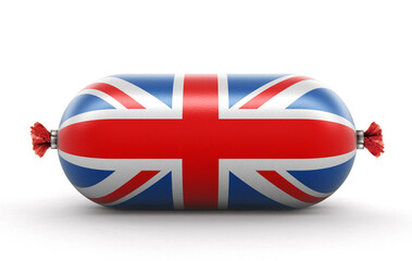 Sausage with British flag on white (clipping path included)