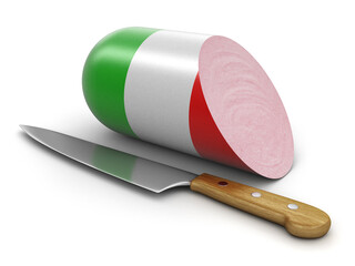 Sausage with Italian flag on white (clipping path included)