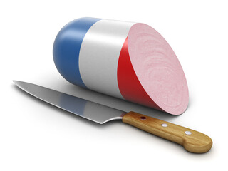 Sausage with French flag on white (clipping path included)