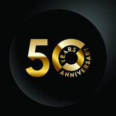 50th anniversary, anniversary celebration vector design with gold color on black geometric background and circle shape.