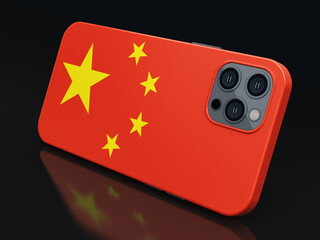 Smartphone with Chinese flag (clipping path included)