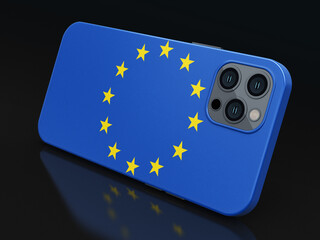 Smartphone with European Union flag (clipping path included)