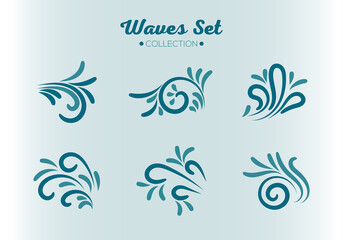 Fototapeta na wymiar Vector illustration set of sea waves, natural water