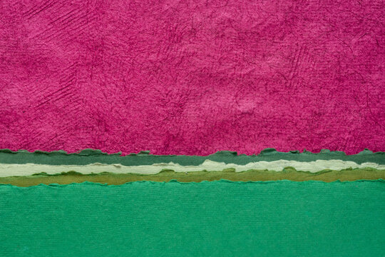 Abstract Landscape In Green And Pink Pastel Tones - A Collection Of Handmade Rag Papers