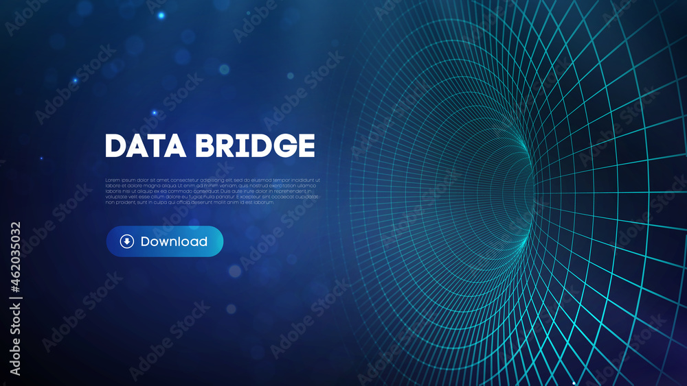 Poster data bridge vector illustration. traffic big data and data visualization. communication network digi