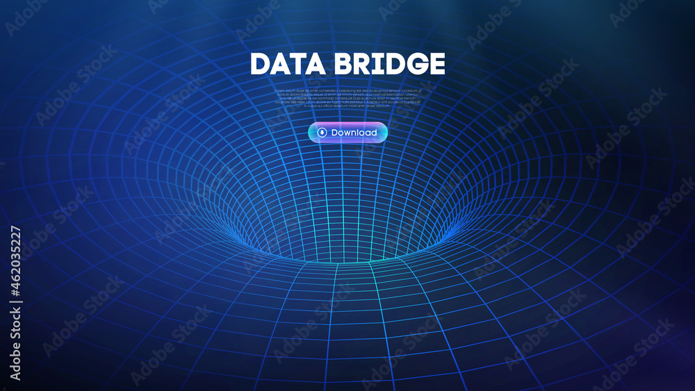 Poster data bridge vector illustration. traffic big data and data visualization. communication network digi
