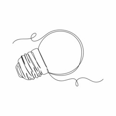 Obraz premium Continuous one line drawing of light bulb in silhouette on a white background. Linear stylized.