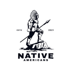Character American Native Logo Design Vector Illustration Template Idea