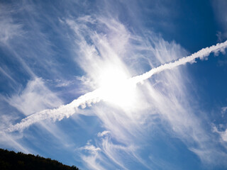 Airplane tracks in the sky