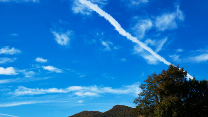 Airplane tracks in the sky