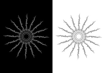 Black and white abstract and isolated ornaments. Sophisticated circular vectors including star 01