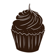 Sweet Cupcake Silhouette. Tasty Pastry. Muffin shadow for stickers, invitation, harvest, logo, recipe, menu and greeting cards decoration