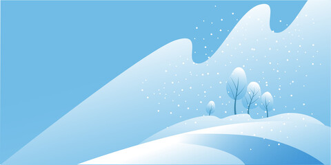 Fototapeta na wymiar Beautiful winter landscape in blue shades with snow. Horizontal banner template. Vector illustration.