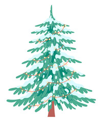 Decorated Christmas tree. Vector, isolated on white background