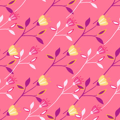 Fashion wildflower seamless pattern on red background. Abstract botanical design.