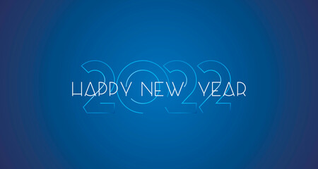 Happy New Year 2022 modern light shining typography line design logo white blue background greeting card