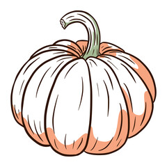 Ripe Pumpkin Image. Autumn Food Illustration. Fresh squash sketch. Element for autumn decorative design, halloween invitation, harvest, sticker, print, logo, menu, recipe