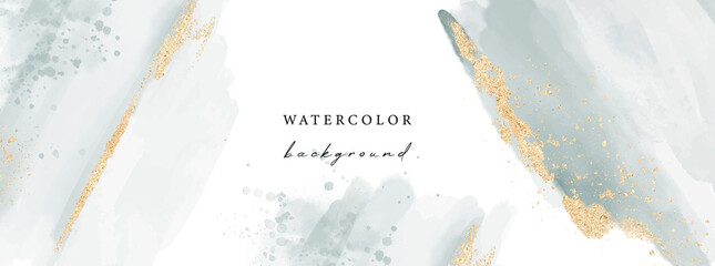 Vector watercolor universal background with gold glitter	
