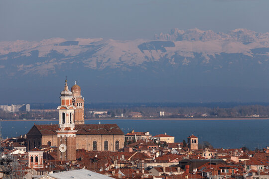 View from the Bacino to the Alps; Venice, Veneto; Italy