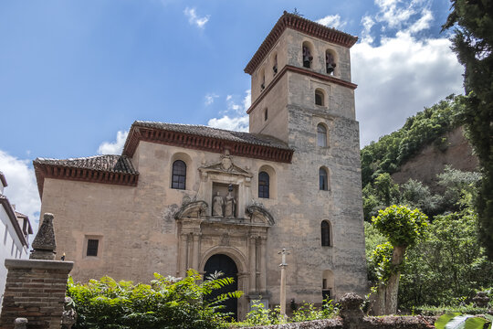 Renaissance facade of Granada church (Parroquia) de San Pedro y San Pablo build in 1567, one of most magnificent examples of Andalusian Renaissance at end of XVI century. Andalusia, Spain.