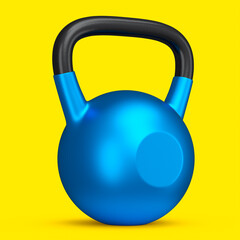 Naklejka na ściany i meble Heavy gym blue kettlebell for workout isolated on yellow background