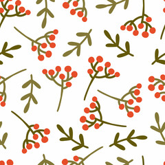 seamless pattern with Christmas berries and twigs. festive vector hand drawn illustration. print for fabric, wrapping paper, takeaway tableware. © Yelyzaveta Kovalenko