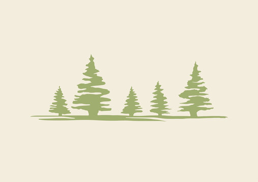 Christmas green trees vector. Hand drawing, doodle style.