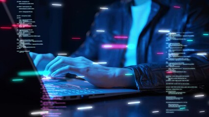 Business man using computer hand typing keyboard futuristic cyber security computer coding, NFT crypto currency blockchain business DeFi GameFi online network digital world metaverse technology  - Powered by Adobe