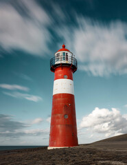 small lighthouse in the coast village Westkappele on the coast of Zeeland in The Netherlands