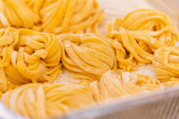 Homemade pasta packaged. close-up