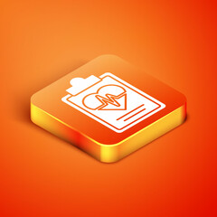 Isometric Health insurance icon isolated on orange background. Patient protection. Security, safety, protection, protect concept. Vector.