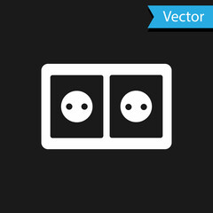 White Electrical outlet icon isolated on black background. Power socket. Rosette symbol. Vector