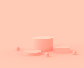 Abstract 3d pink peach platform minimal studio background.