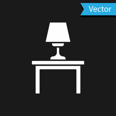White Table lamp on table icon isolated on black background. Vector