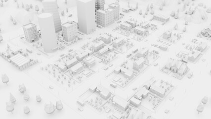 A bright city from a bird's eye view. 3d rendering illustration.