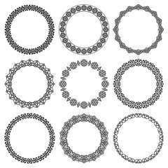 Vector set of round frames in oriental style with geometric floral ornament