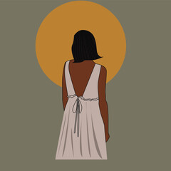 Vector fashion illustration of the female body in a trendy linear style. Elegant art.