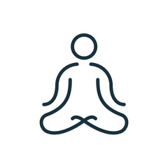 Meditation, Yoga Line Icon. Man Sitting in Lotus Position Linear Pictogram. Time to Relax Concept. Mental and Body Calm Outline Icon. Editable Stroke. Isolated Vector Illustration