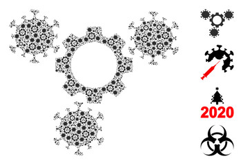 Vector virus gears fractal is composed from repeating fractal virus gears elements. Fractal collage of virus gears.