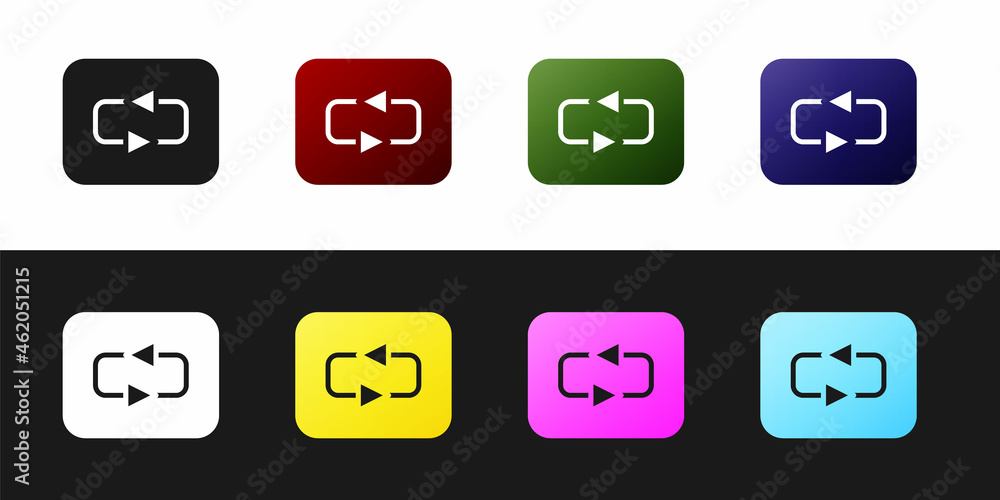 Poster set repeat button icon isolated on black and white background. vector