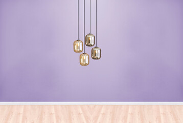 Fototapeta na wymiar empty house interior design and lamp on purple stone wall. 3D illustration