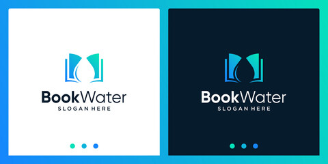 Open book logo design inspiration with water design logo. Premium Vector