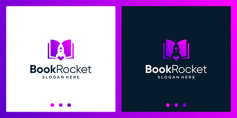 Open book logo design inspiration with rocket design logo. Premium Vector