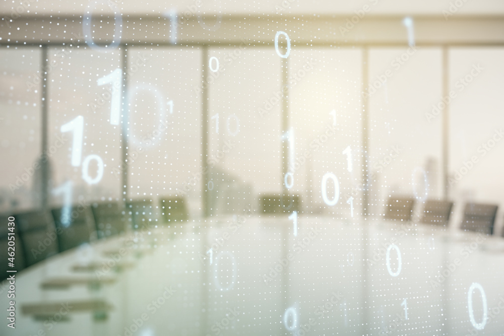 Aufkleber abstract virtual binary code sketch on a modern boardroom background, hacking and matrix concept. mu