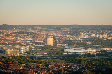 Fototapeta na wymiar Stuttgart Bad Cannstatt cityscape with stadium